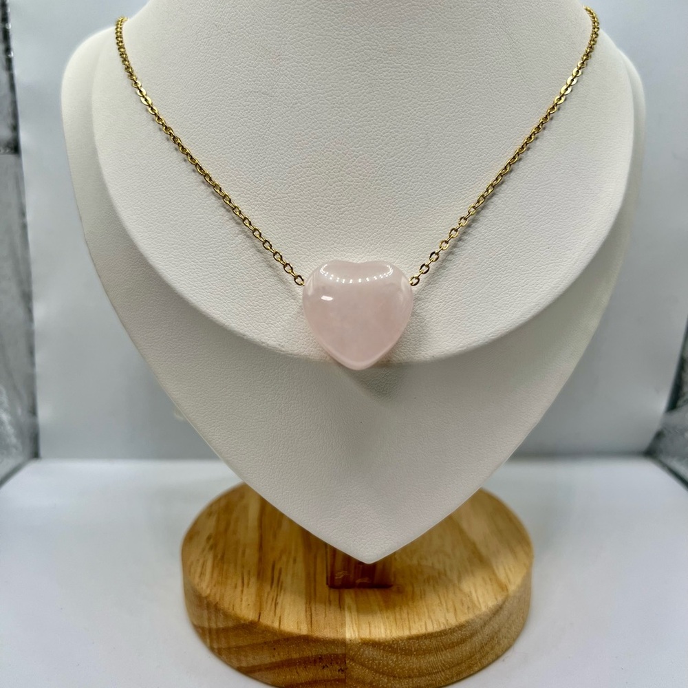 Rose Quartz Heart Gold Chain Necklace